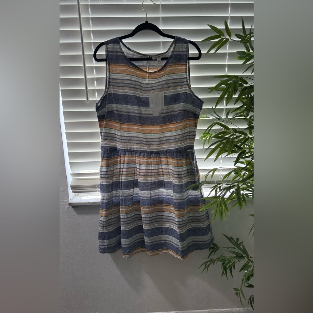 Beachlunchlounge Blue and Tan Sleeveless Sundress